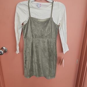 NWT Colorful Planet Girls Size L(14) Layer Dress Jumper Cream & Sage Green